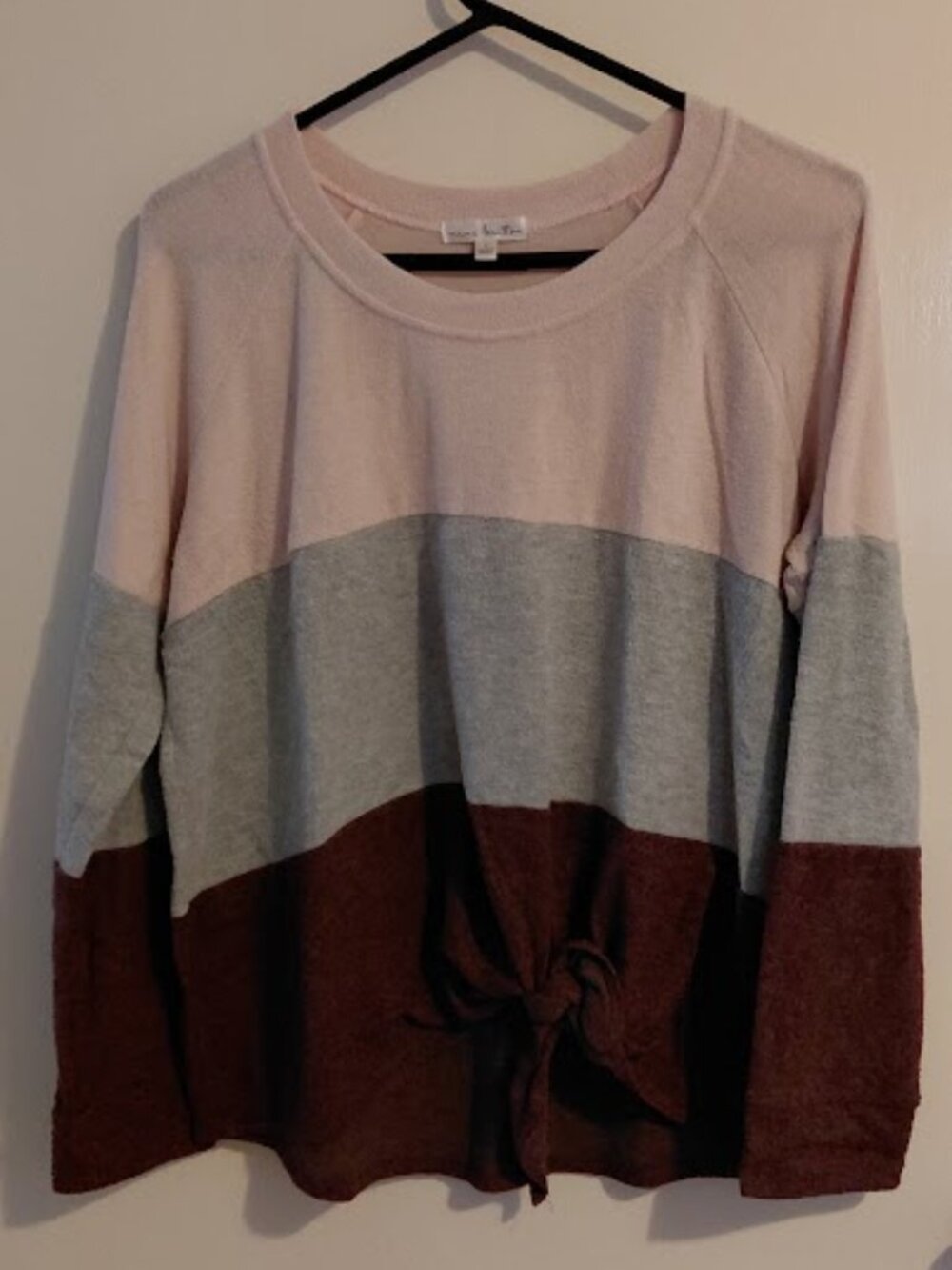 Nine Britton Tri-Color Tie Front Knit Sweater